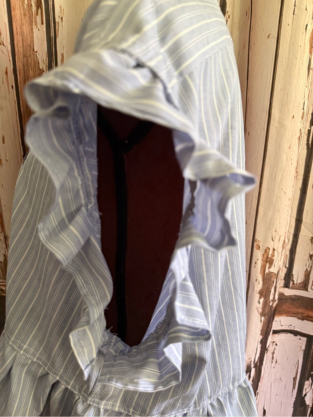 Reworked upcycled Ralph Lauren large Striped Ruffle button down shirt - Picture 6 of 13